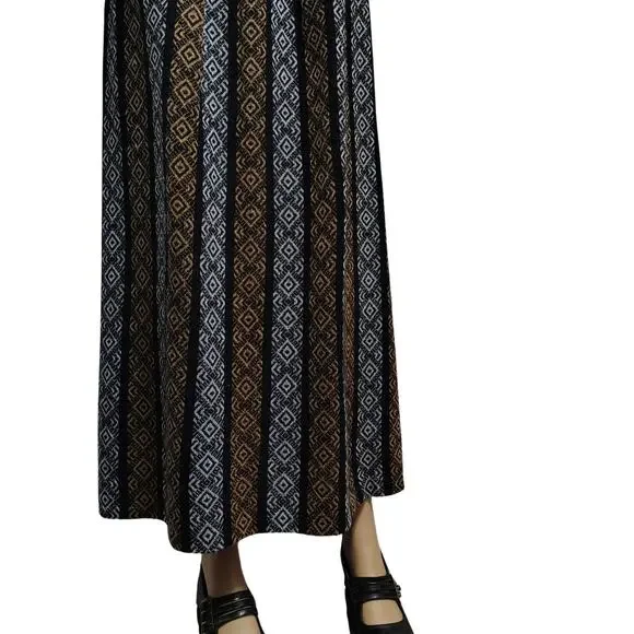 1960s High Waisted Handmade Tribal Boho Print Maxi Skirt Grommet Tie Front SZ XS